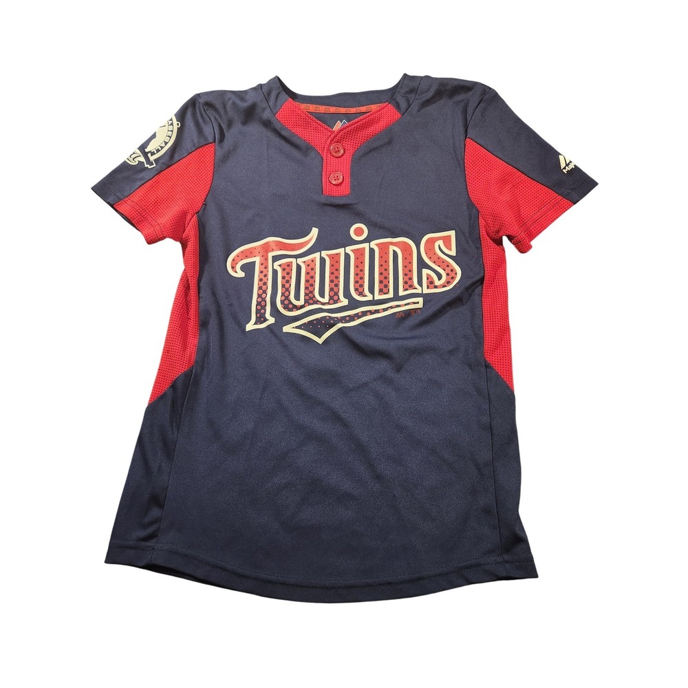 Minnesota Twins Majestic MLB Shirt Youth S Blue‎ Baseball Jersey Henley CoolBase
